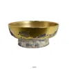 Hivvago 16 Inch Decorative Bowl, Distressed Gold Finish, Modern Aesthetic, Ceramic In Gold