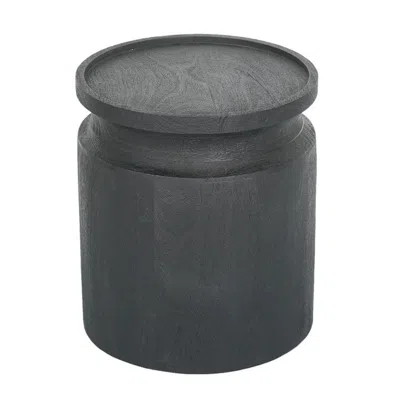 Hivvago 16 Inch Side End Table, Modern Cylinder Jar Like Design, Mango Wood, Black
