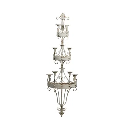 Hivvago 16 Inch Wall Mount Candle Holder, Ornately Scrolled White Metal Finish In Neutral