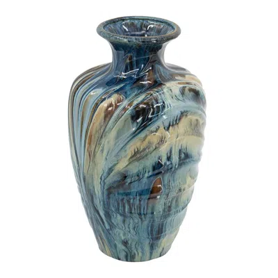 Hivvago 16" Ivory And Blue Ceramic Abstract Round Table Vase