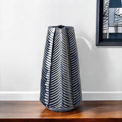 Hivvago 16" Navy Blue And White Abstract Ceramic Table Vase