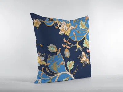 Hivvago 16" Navy Blue Garden Zippered Suede Throw Pillow