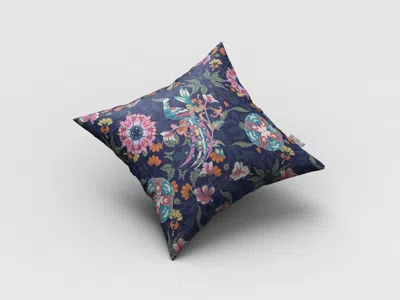 Hivvago 16" Navy Pink Peacock Zippered Suede Throw Pillow In Multi