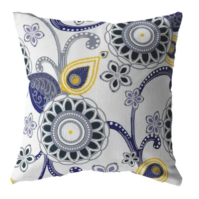 Hivvago 16" Navy White Floral Suede Zippered Throw Pillow In Multi