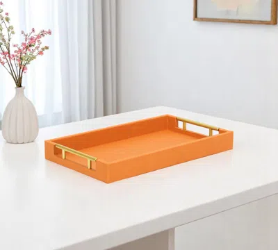 Hivvago 16" Orange And Gold Faux Shagreen Handmade Serving Tray With Handles