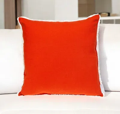 Hivvago 16" Orange Cotton Throw Pillow With Fringe In Red