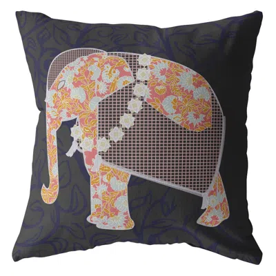 Hivvago 16" Orange Elephant Zippered Suede Throw Pillow In Multi