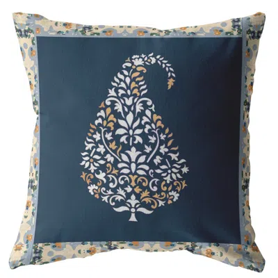 Hivvago 16" Orange Navy Paisley Suede Zippered Throw Pillow In Multi