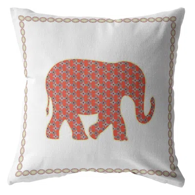 Hivvago 16" Orange White Elephant Zippered Suede Throw Pillow In Multi