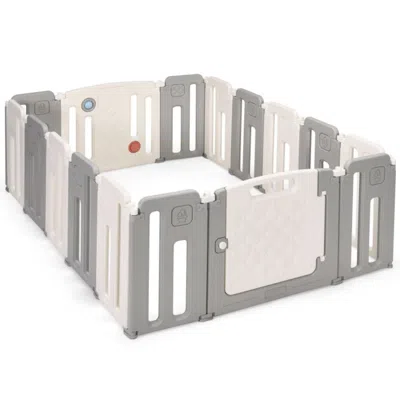 Hivvago 16 Panels Baby Safety Playpen With Drawing Board-gray In Black