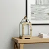 Hivvago 16" Pewter Textured Glass And Metal Centerpiece Lantern Candle Holder In Nude