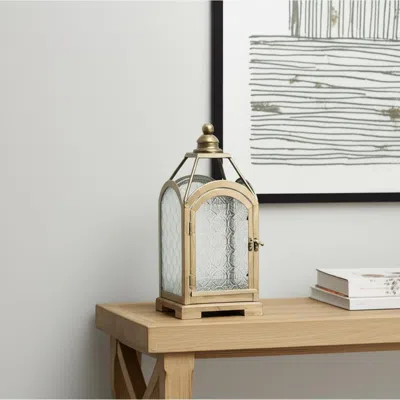 Hivvago 16" Pewter Textured Glass And Metal Centerpiece Lantern Candle Holder In Nude