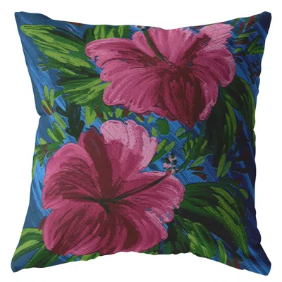 HIVVAGO 16" PINK BLUE HIBISCUS ZIPPERED SUEDE THROW PILLOW
