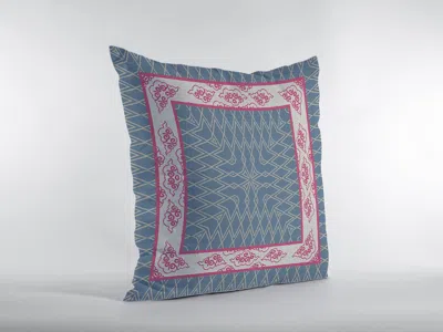 Hivvago 16" Pink Blue Nest Ornate Frame Zippered Suede Throw Pillow