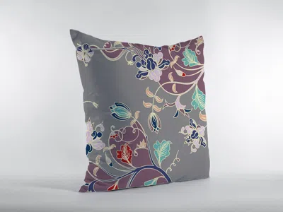 Hivvago 16" Purple Gray Garden Zippered Suede Throw Pillow In Black