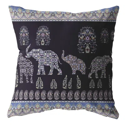 Hivvago 16" Purple Ornate Elephant Zippered Suede Throw Pillow In Blue