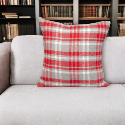 Hivvago 16" Red And White Plaid Cotton Throw Pillow