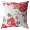Hivvago 18" Red White Garden Zippered Suede Throw Pillow In White