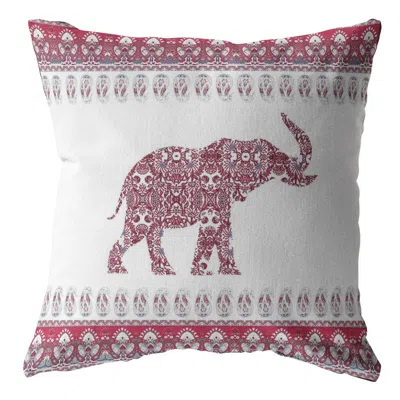 Hivvago 16" Red White Ornate Elephant Zippered Suede Throw Pillow In Multi