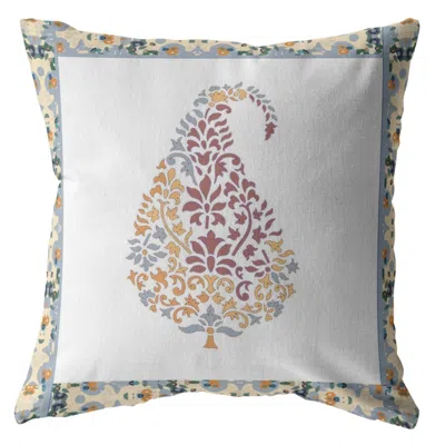 Hivvago 18" Red White Paisley Suede Zippered Throw Pillow In Multi