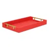 Hivvago 16" Red Wood And Vinyl Faux Shagreen Handmade Serving Tray With Handles In Red