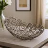 Hivvago 16" Silver Aluminum Abstract Circles Oval Decorative Bowl In Gold