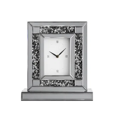 Hivvago 16" Silver And Black Faux Crystal And Mirrored Glass Table Clock In Gray