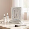 Hivvago 16" Silver And White Faux Crystal And Mirrored Glass Table Clock In White