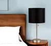 Hivvago 16" Silver Metal Candlestick Table Lamp With Black Classic Drum Shade In Black