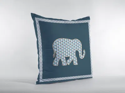 Hivvago 16" Spruce Blue Elephant Zippered Suede Throw Pillow