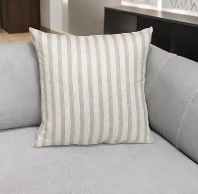 Hivvago 16" Taupe And White Striped Cotton Throw Pillow