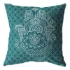 Hivvago 16" Teal White Hamsa Suede Zippered Throw Pillow In Blue
