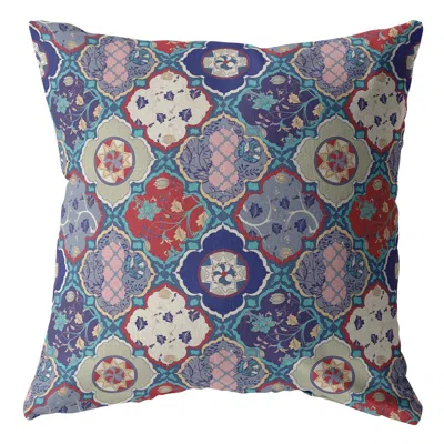 Hivvago 16" Turquoise Cream Trellis Suede Zippered Throw Pillow In Multi