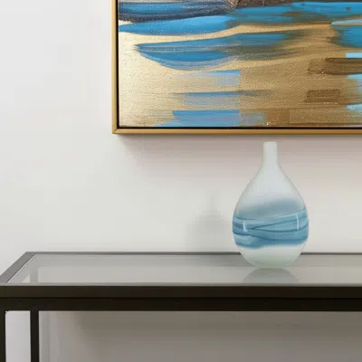 Hivvago 16" White And Blue Bud Glass Table Vase In Black