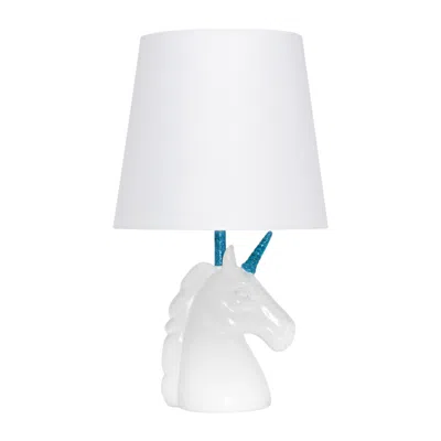 HIVVAGO 16" WHITE AND BLUE NOVELTY TABLE LAMP LED WITH WHITE DRUM SHADE