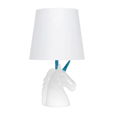Hivvago 16" White And Blue Novelty Table Lamp With White Drum Shade