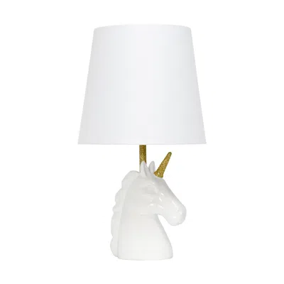 HIVVAGO 16" WHITE AND GOLD NOVELTY TABLE LAMP LED WITH WHITE DRUM SHADE