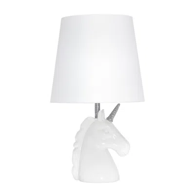 HIVVAGO 16" WHITE AND SILVER NOVELTY TABLE LAMP LED WITH WHITE DRUM SHADE