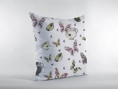 Hivvago 16" White Butterflies Zippered Suede Throw Pillow In Gray