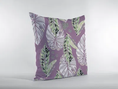 Hivvago 16" White Purple Tropical Leaf Zippered Suede Throw Pillow In Multi