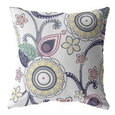 HIVVAGO 16" WHITE YELLOW FLORAL SUEDE ZIPPERED THROW PILLOW