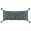 Hivvago 16 X 36 Accent Lumbar Pillow, Down, Blue Wool, Jute Woven Details, Tassels In Blue