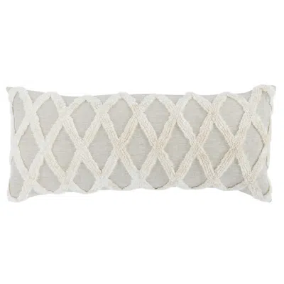 Hivvago 16 X 36 Lumbar Linen Accent Throw Pillow, Tufted Diamonds, Ivory White