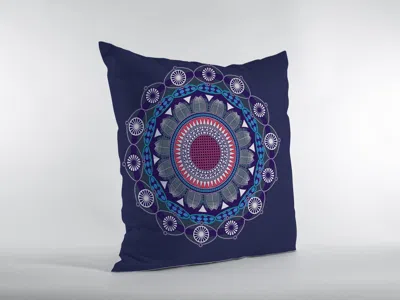 Hivvago 16"x16" Navy Zippered Suede Floral Throw Pillow In Blue