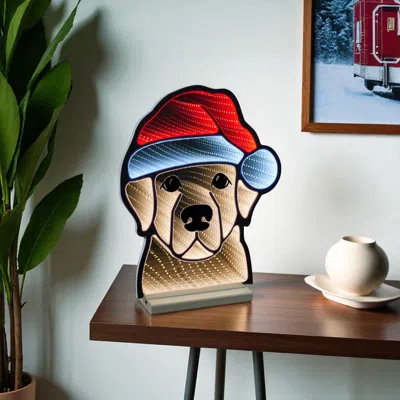 Hivvago 17" Beige And Red Acrylic Dog Christmas Tabletop Sign With Led In Multi