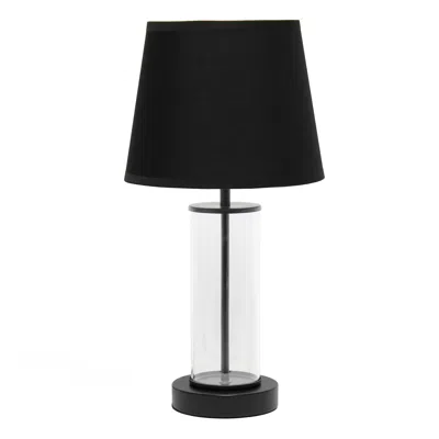 Hivvago 17" Black And Clear Glass And Metal Table Lamp With Black Drum Shade