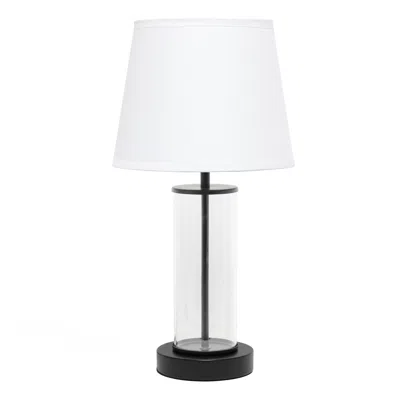 Hivvago 17" Black And Clear Glass And Metal Table Lamp With White Drum Shade