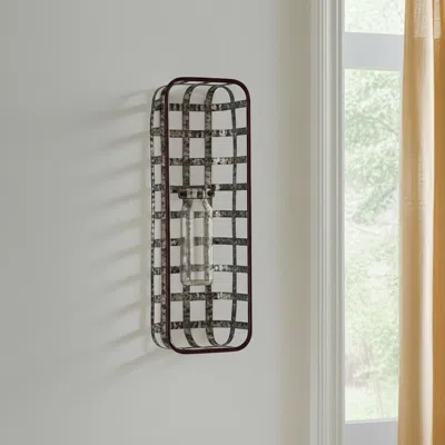 Hivvago 17" Black And Clear Glass Bottle And Metal Wall Vase In Metallic