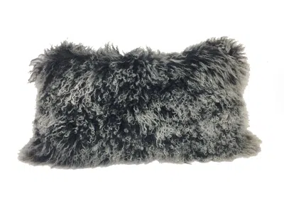 Hivvago 17" Black Genuine Tibetan Lamb Fur Pillow With Microsuede Backing