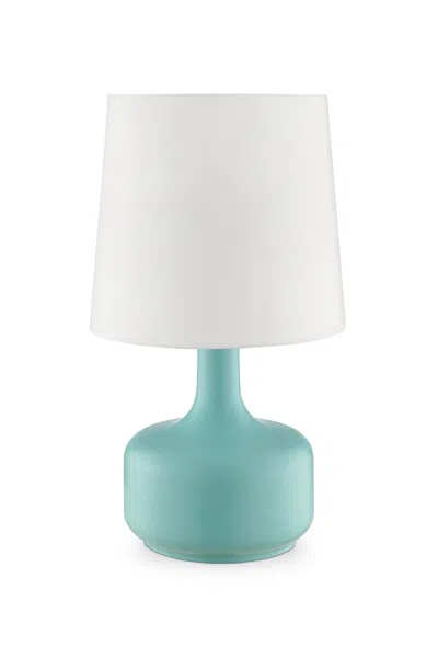 Hivvago 17" Blue Metal Bedside Table Lamp With White Shade